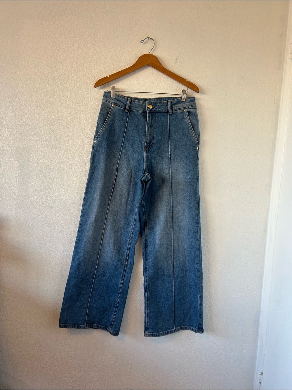 Michael Kors Trouser Jeans Light Stone Wash Denim Wide Leg Size 12
